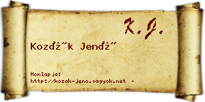 Kozák Jenő névjegykártya
